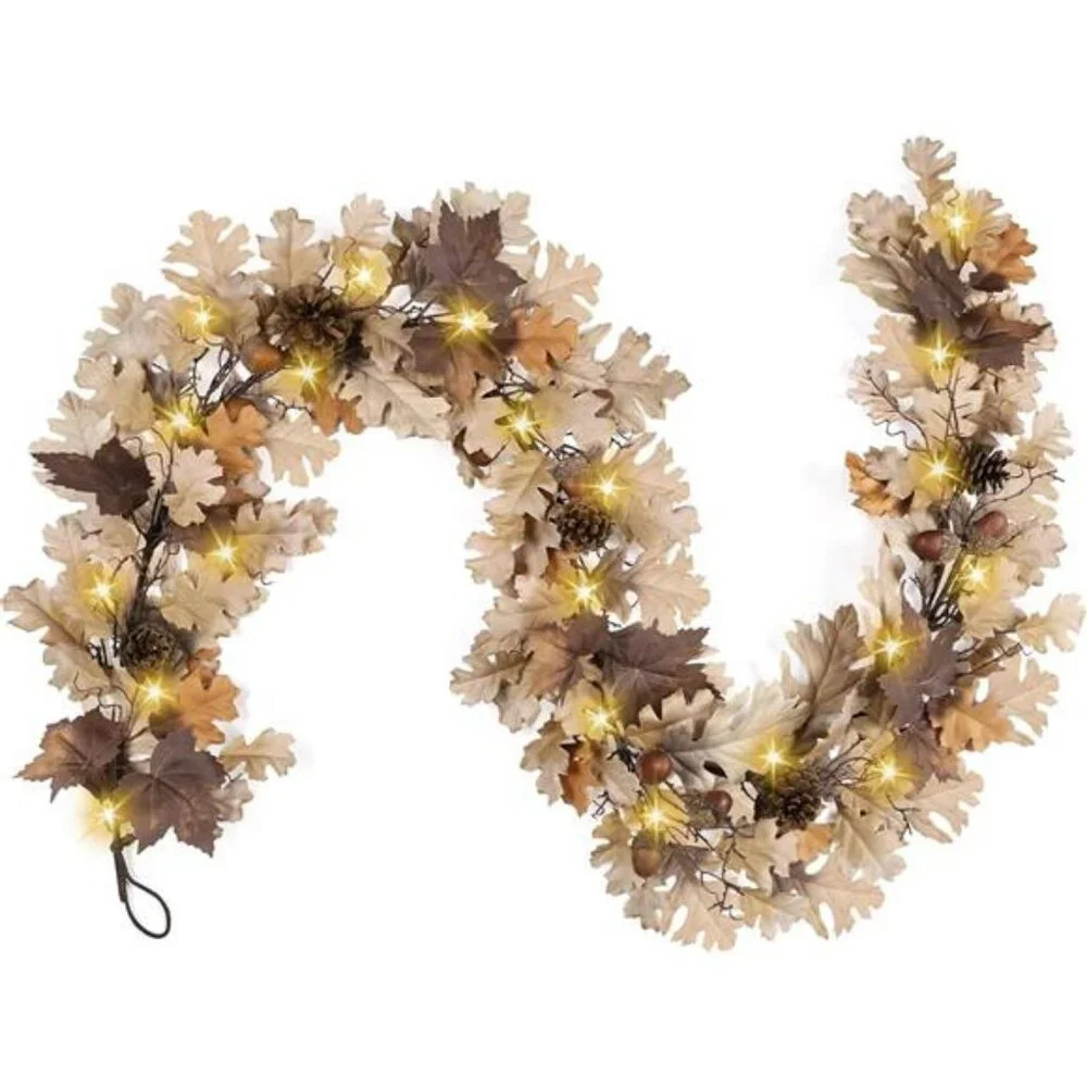 Fall Garland - 6 Ft Maple Leaf Garland with Pinecones - Fall Acorn Leaf